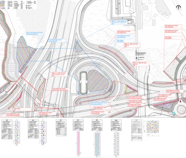 Tangenziale di Como C1, planimetria interventi di mitigazione ambientale, svincolo di Grandate