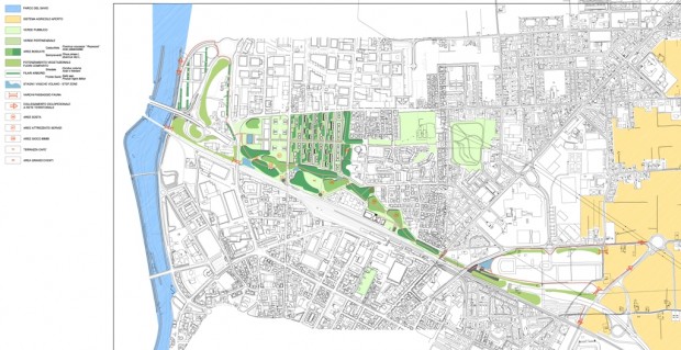 Schema del verde di progetto messo a sistema con l'esistente