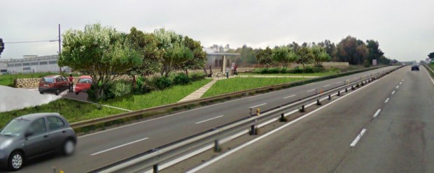 Fotoniserimento progetto di riqualificazione menhir visto dalla strada