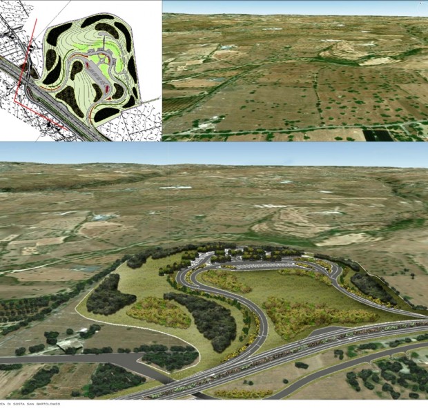 Area di sosta S. Bartolomeo, inquadramento del progetto, prima e dopo l'intervento